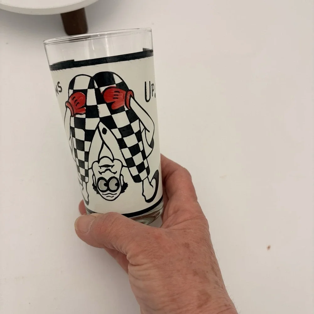 3 Vtg MCM Roving Eye Barware‎ 10 oz Glasses Bottoms Up Here's Looking At You
